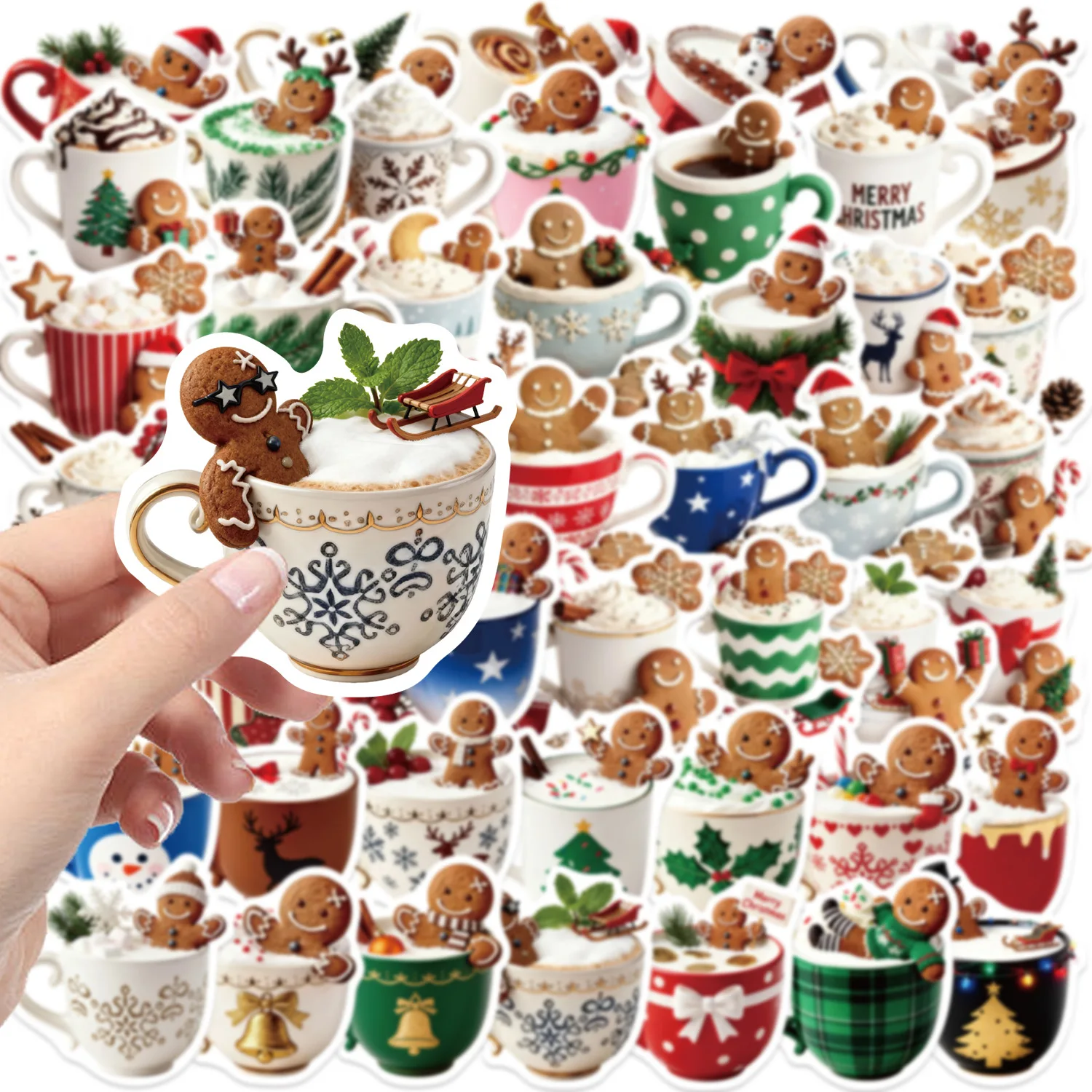 

10/30/50PCS Cartoon Retro Christmas gingerbread man Coffee Stickers for Water Cup Phone Computer Notebook Stationery Luggage