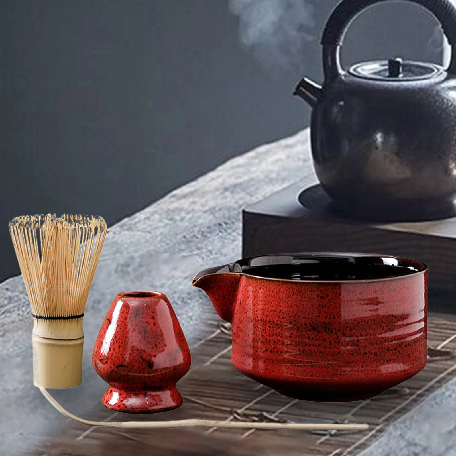 4pcs Japanese Tea Dish Matcha Whisk Utensils Set and Matcha forMatcha Bowl Tray Bamboo Whisk Tea Ceremony Accessories