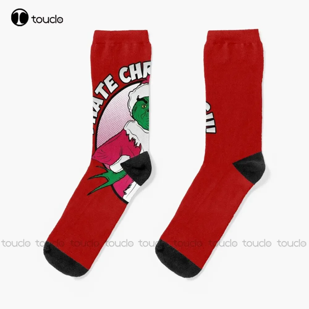 I Hate Christmas Socks Athletic Socks Personalized Custom Unisex Adult Teen Youth Socks 360° Digital Print Custom Gift Cartoon