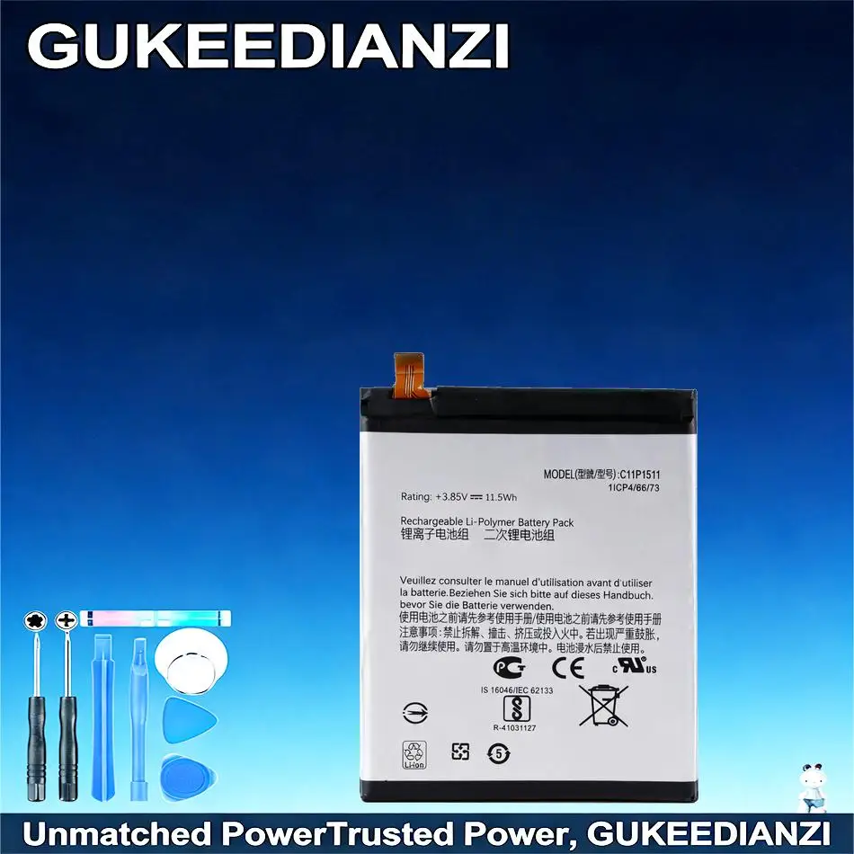 

Надежный источник питания для мобильного телефона Asus Zenfone 3 5.0 Ze552kl Z012da Z012de, аккумулятор C11P1511, прямой маленький кабель, 3000 мАч