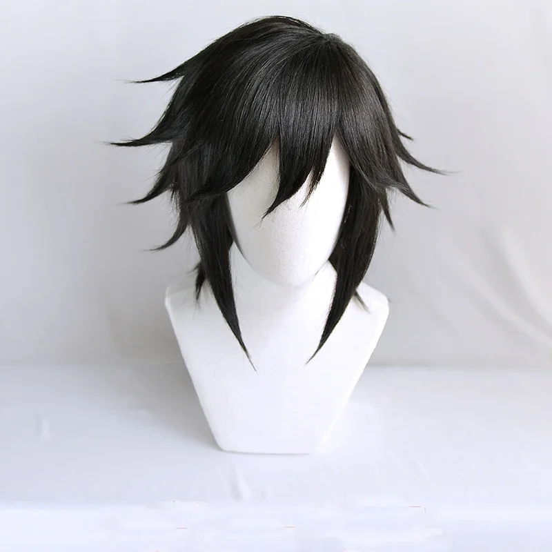 Tomioka Giyuu Cosplay Wig Short Black Ponytail Wig Anime Heat Resistance Hair Cosplay Costume Wigs Wig Cap