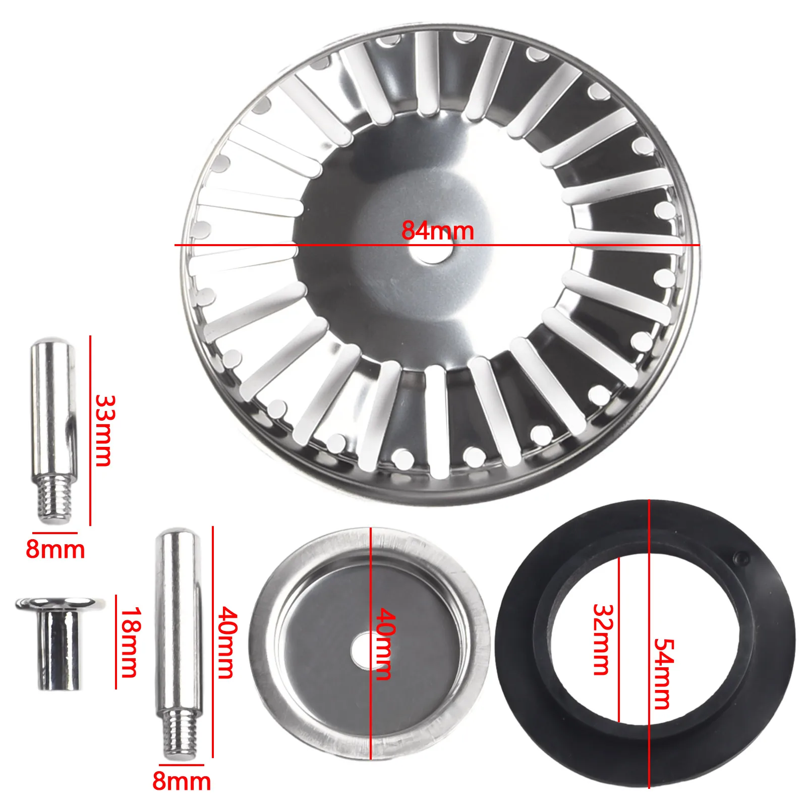 프리미엄 주방 싱크대 채반 교체 대야 배수 필터, 스테인리스 스틸, 80mm, 82mm, 84mm 고정 핀 액세서리, 1 개