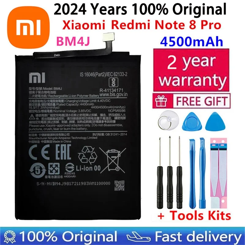 

100% Original 4500mAh BM4J Battery For Xiaomi Redmi Note 8 Pro Note8 Pro Genuine Replacement Phone Batteries+Fast Shipping