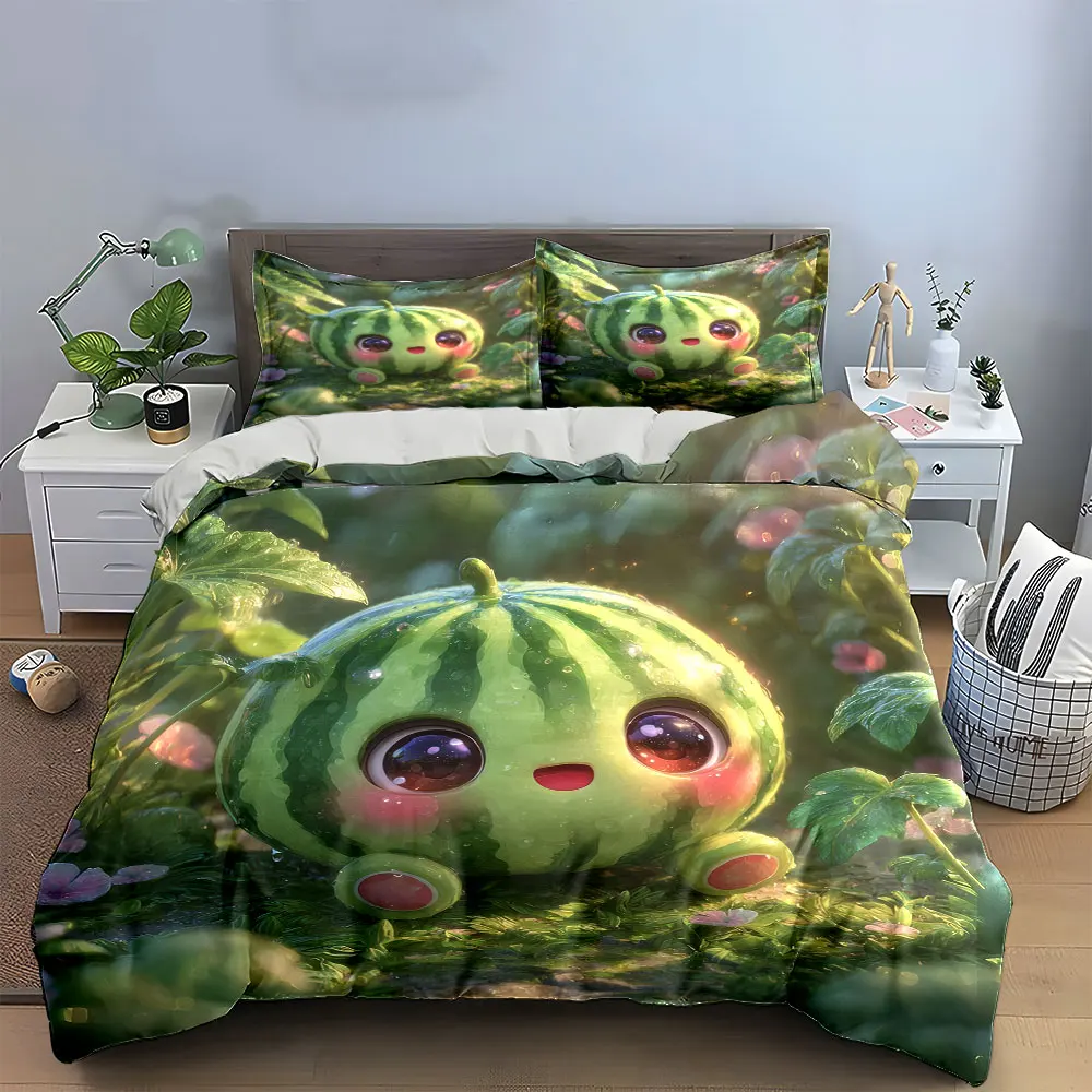 Juego de ropa de cama con decoración de sandía Green Nature, con 1 funda nórdica y 2 fundas de almohada, individual, doble, King, Queen, regalo