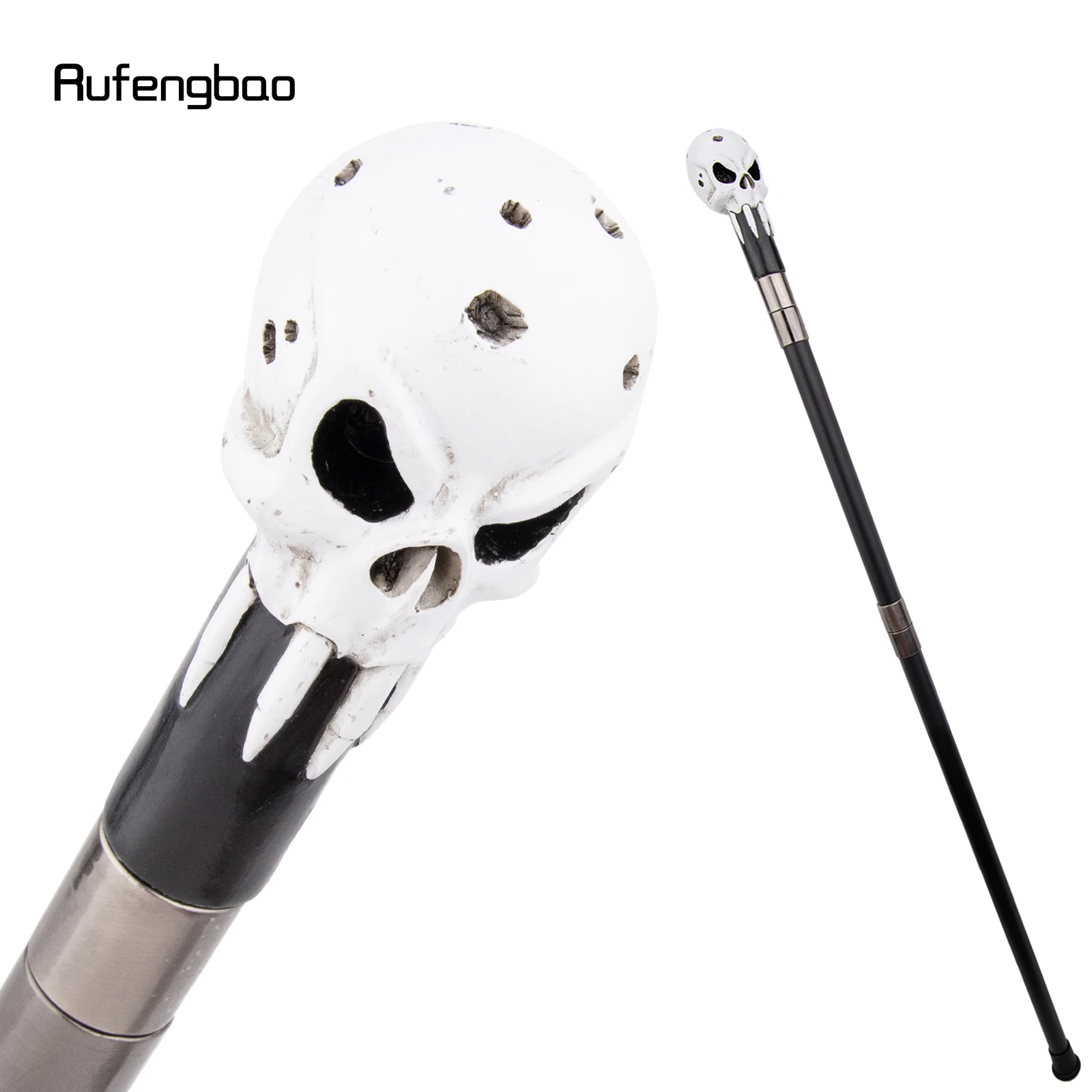 

White Black Resin Skull Walking Cane Fashion Decorative Steel Stick Elegant Cane Knob Crosier 92cm Performance Stage Cane