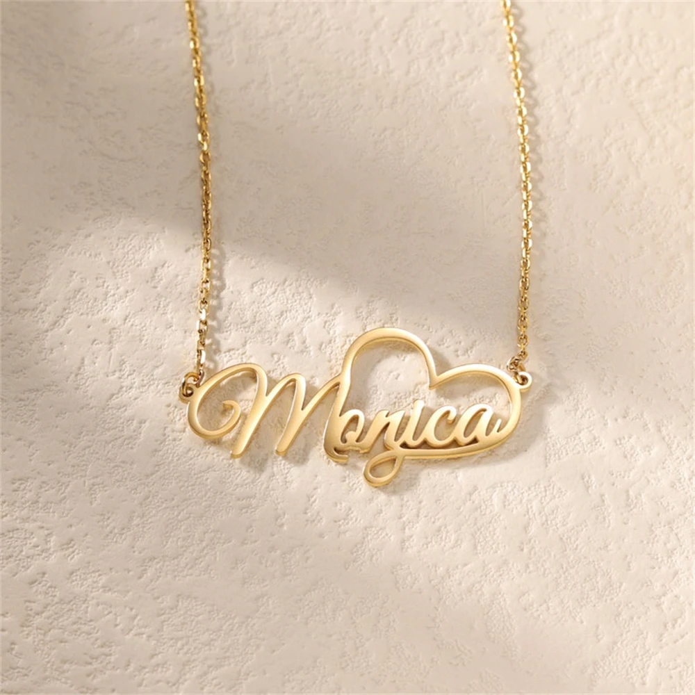 

Gold Name Necklace Signature Heart Choker Personalized Mothers Day Gift For Women Stainless Steel Bijoux Collier Femme