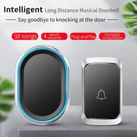 CACAZI Intelligent Wireless Outdoor Doorbell Sets 38 Ringtones Ring Door Chime Waterproof Button AC Receiver UK US EU AU Plug