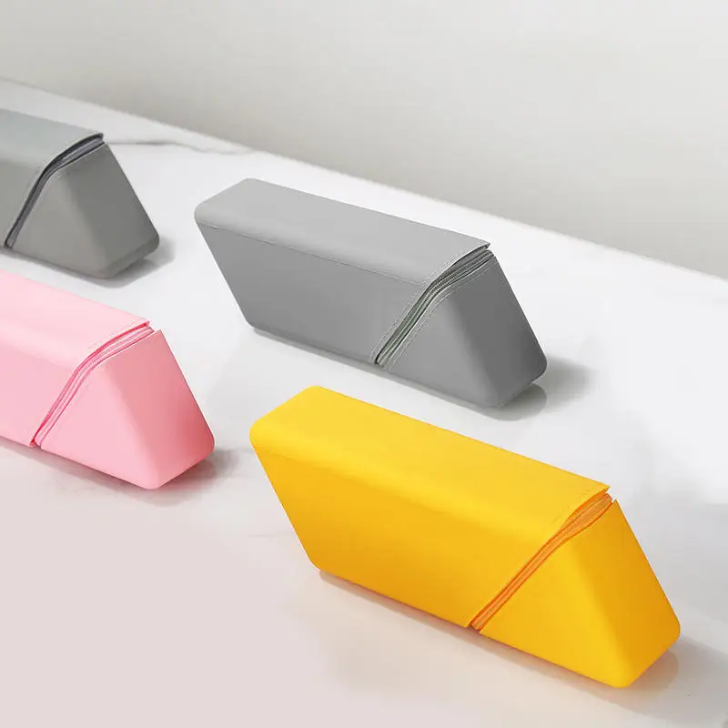 1Pc Silicone Pencil Case Large Capacity Student Pencil Case Gradient Rectangular Stationery Organizer Pencil Bag Office Supplies