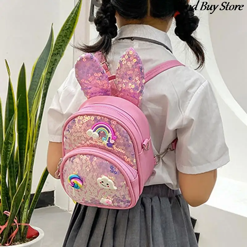 

Mini Bunny Mochila Bling Sequins Backpack Student School Bags With Rabbit Ears Children Kids Satchel Fashion Girls Party Purse