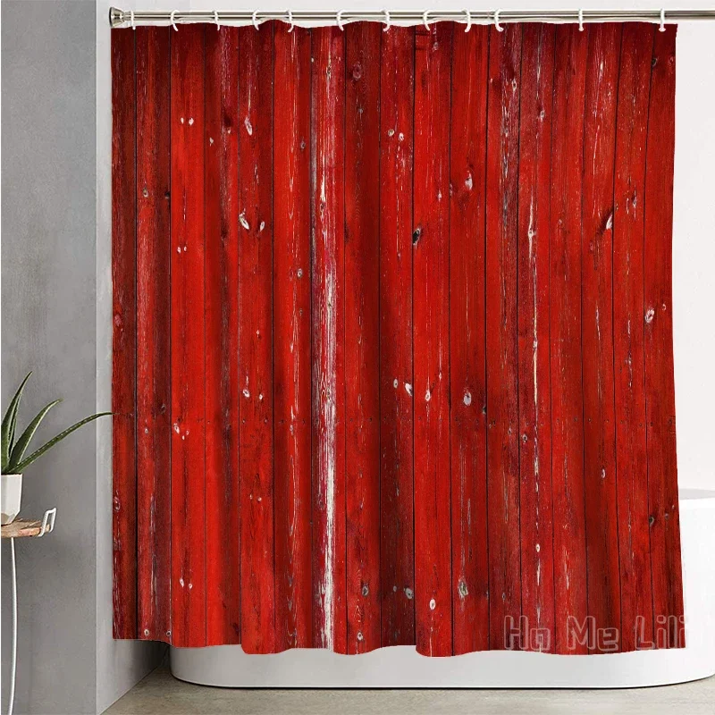 

Red Wood Shower Curtain Decor Waterproof Bathroom Decorations