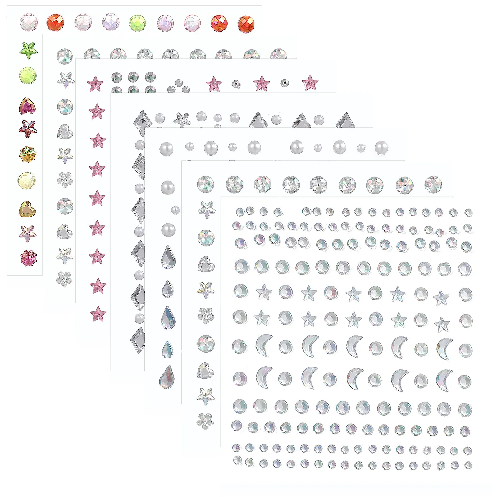 

7 Sheets Glitter Face Rhinestones Stickers Self Adhesive Makeup Jewels Festival Halloween Party Eye Star Moon Decor