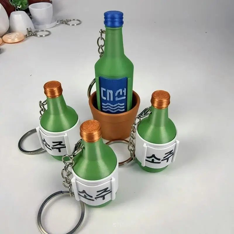 Mini Korean Soju Bottle Clicker Keychain Cute Alcohol Bottle Fidget Toy Portable Stress Anxiety Relief Funny Sensory Item
