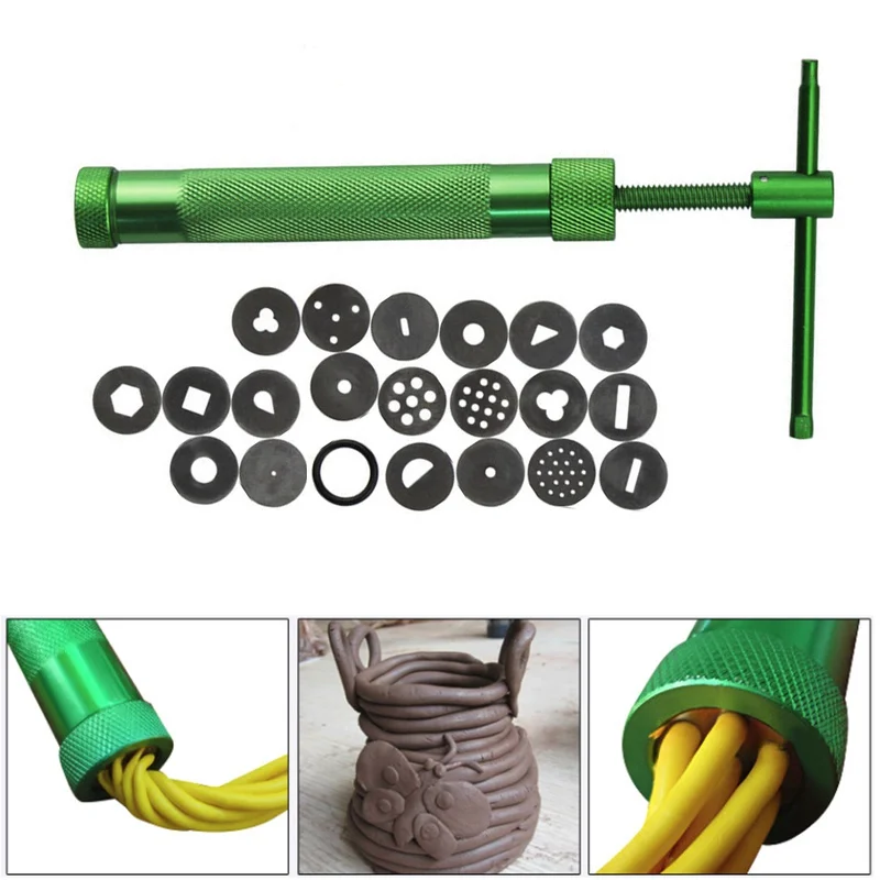 20-teiliges Edelstahl-Fondant-Extruderpistolen-Set mit Spitzen für Kuchen, Skulptur, Polymer-Ton, Zucker, Handwerk, Dekorationswerkzeuge, Tonwerkzeuge