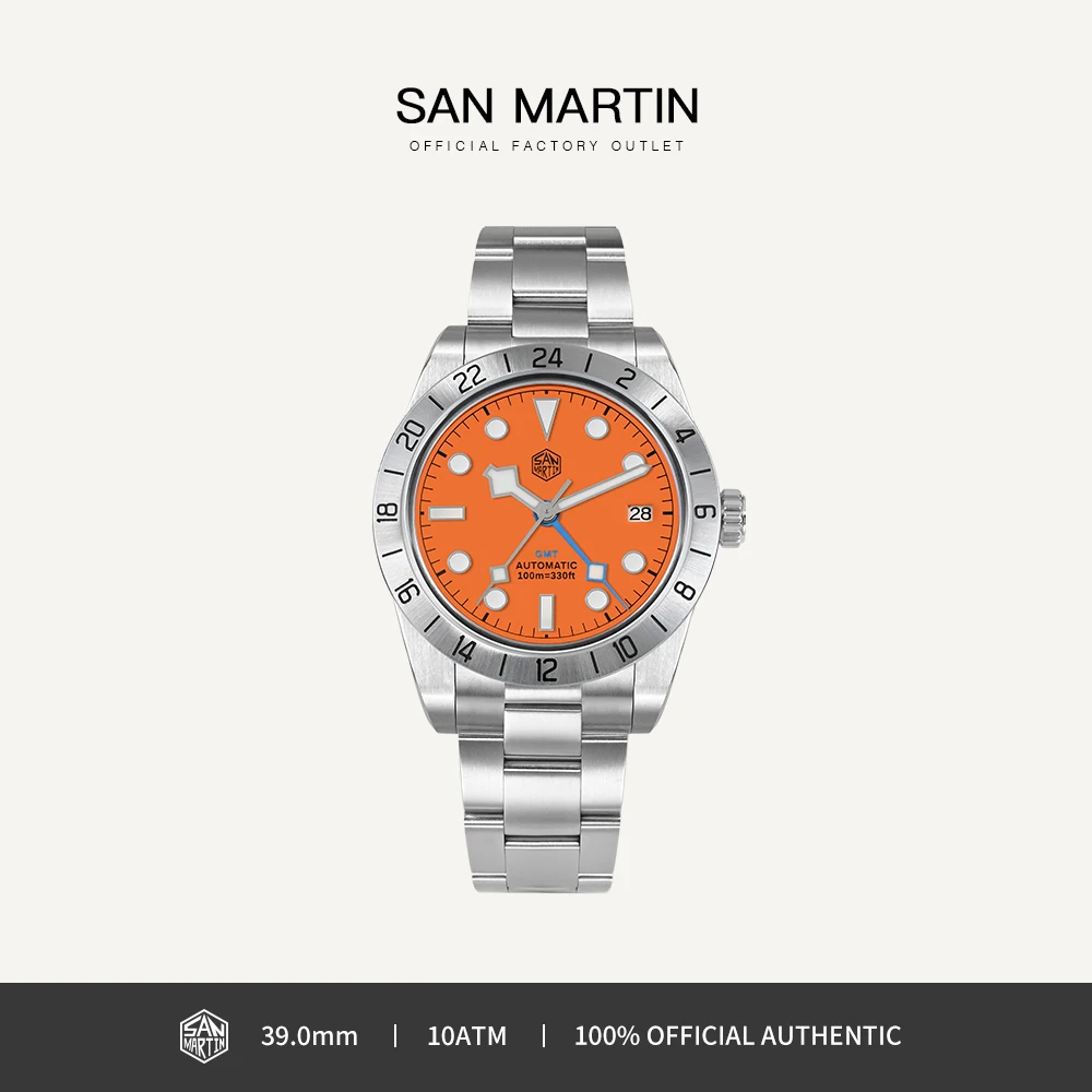 

San Martin Upgrade 39mm Men GMT NH34 Mechanical Watches Stainless Steel Business Watch Sapphire 10Bar Waterproof Luminous SN0054