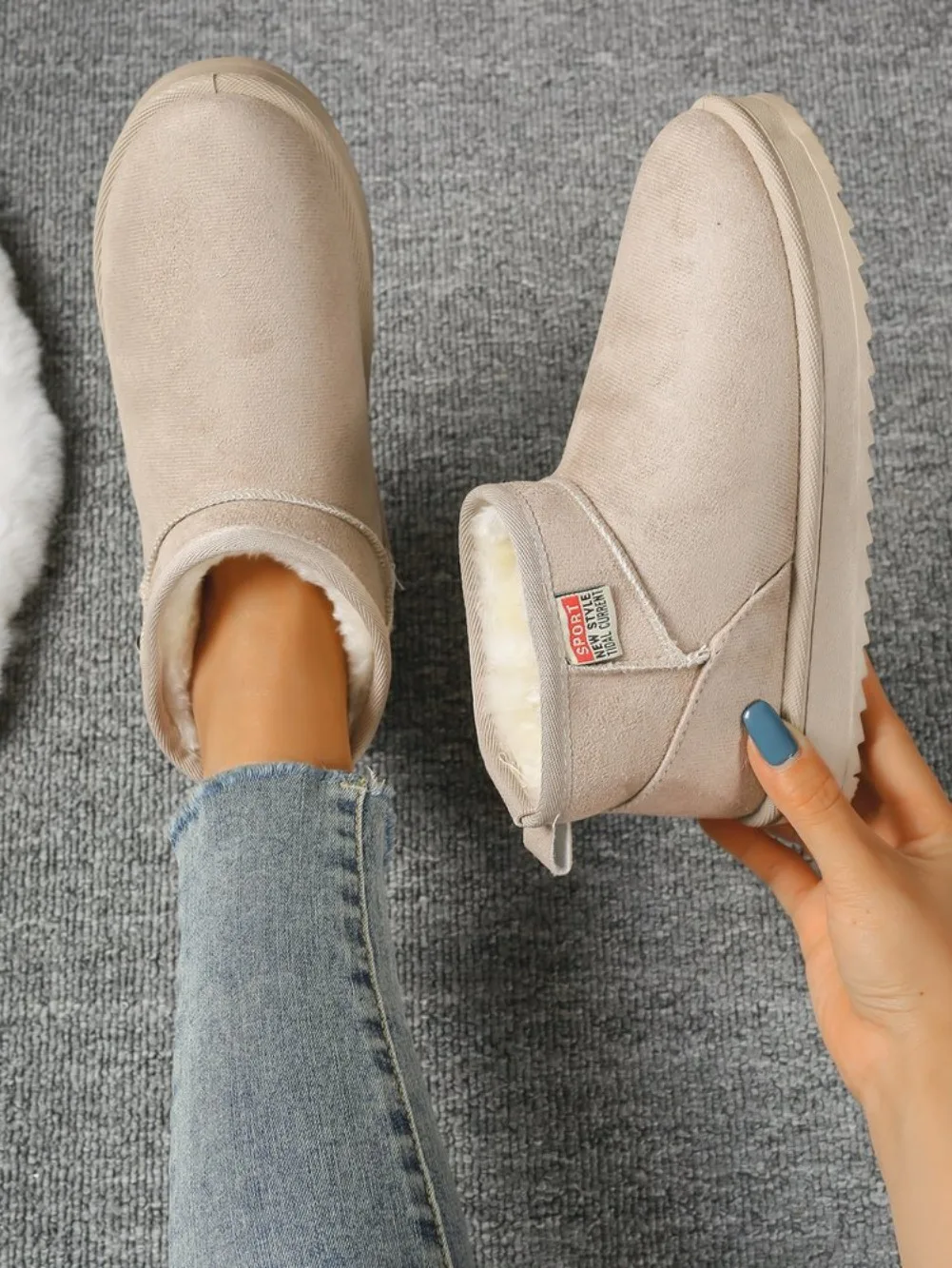Winter Rundkopf Sexy Bequeme Warme Lässige Wanderstiefel Modische Neue Wildleder Dicksohlige Übergrößen Schneestiefel für Damen – Detail 17