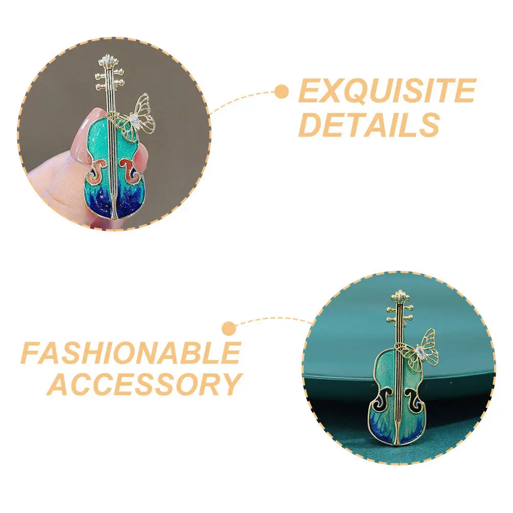2Pcs Blue Vintage Violin Brooch Pin Fashionable Musical Instrument Jewelry for Women Brooches for Clothes Scarf Shawl Dress Suit