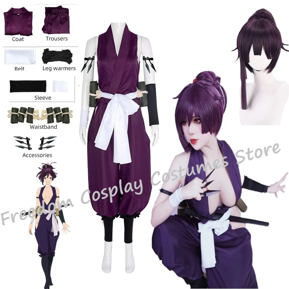 

Anime Jigokuraku Yukudha Cosplay Kostum Kunoichi Hello's Seven Fox Sumire Purple Uniform wig Halloween Party Women's Full Set