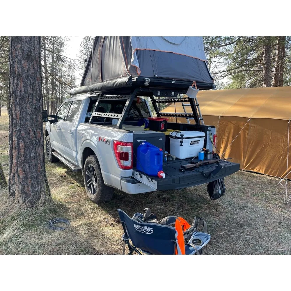 Overland AXIS Estante para cama de camión ajustable universal de 17" a 25" con luces LED Camas de 6' (62" OAL) Tienda superior para techo Overland