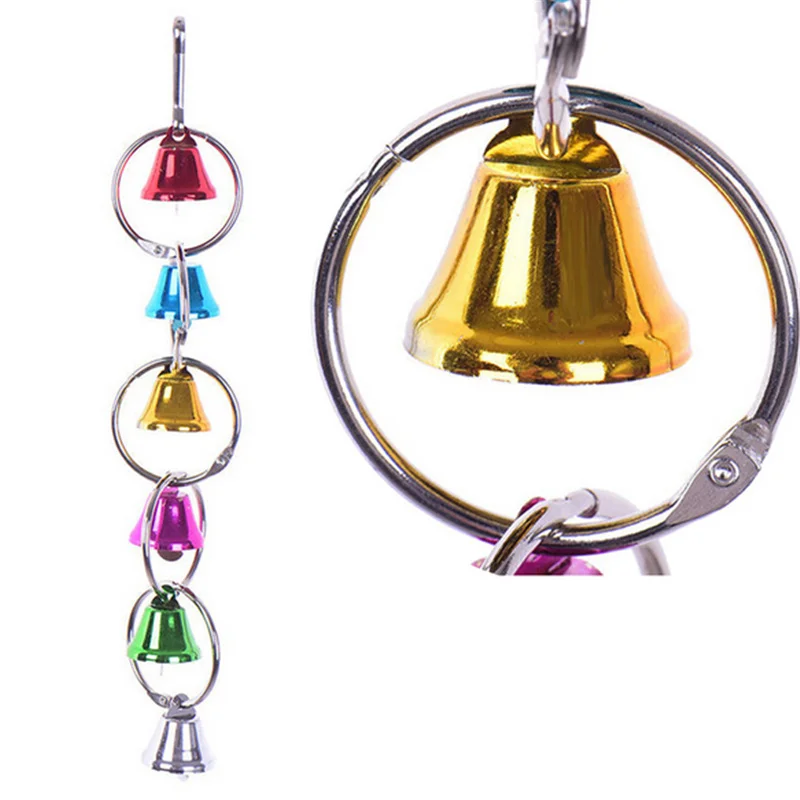 Parrot Hanging Bell Collar Toy Bird Toys Parrot Metal Bell Toy Colorful Parrot Cage Bell Swing For Home petsBird Supplies