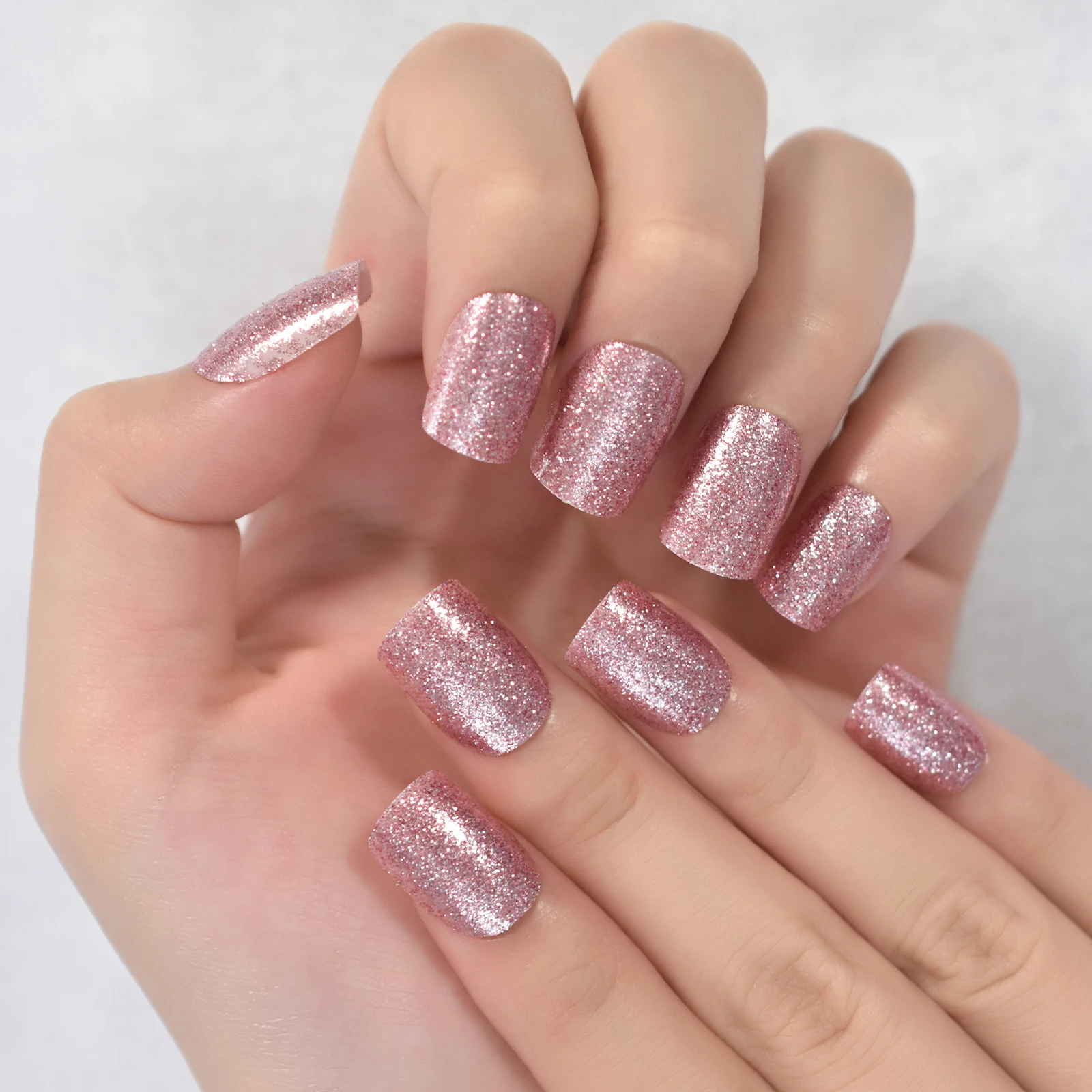 Diariamente reutilizável luz roxo rosa glitter imprensa em unhas salão de beleza diy manicure curto squoval falso acrílico dicas da arte do prego