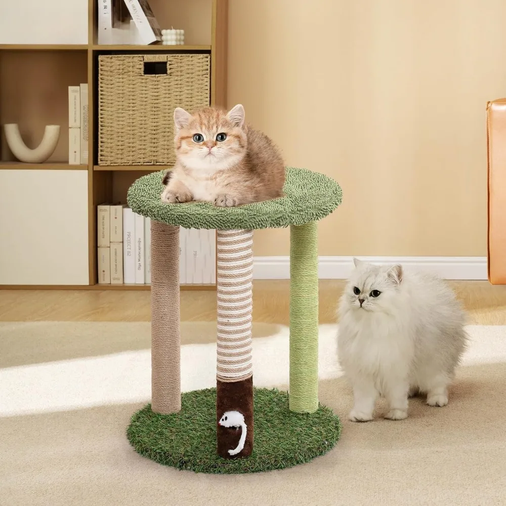 

19.3 ‘’Cat Scratching Post Cat Tree Tower with Carpeted Base Play Area, Three Color Scratch Posts, with Cat Toys Hanging Ball