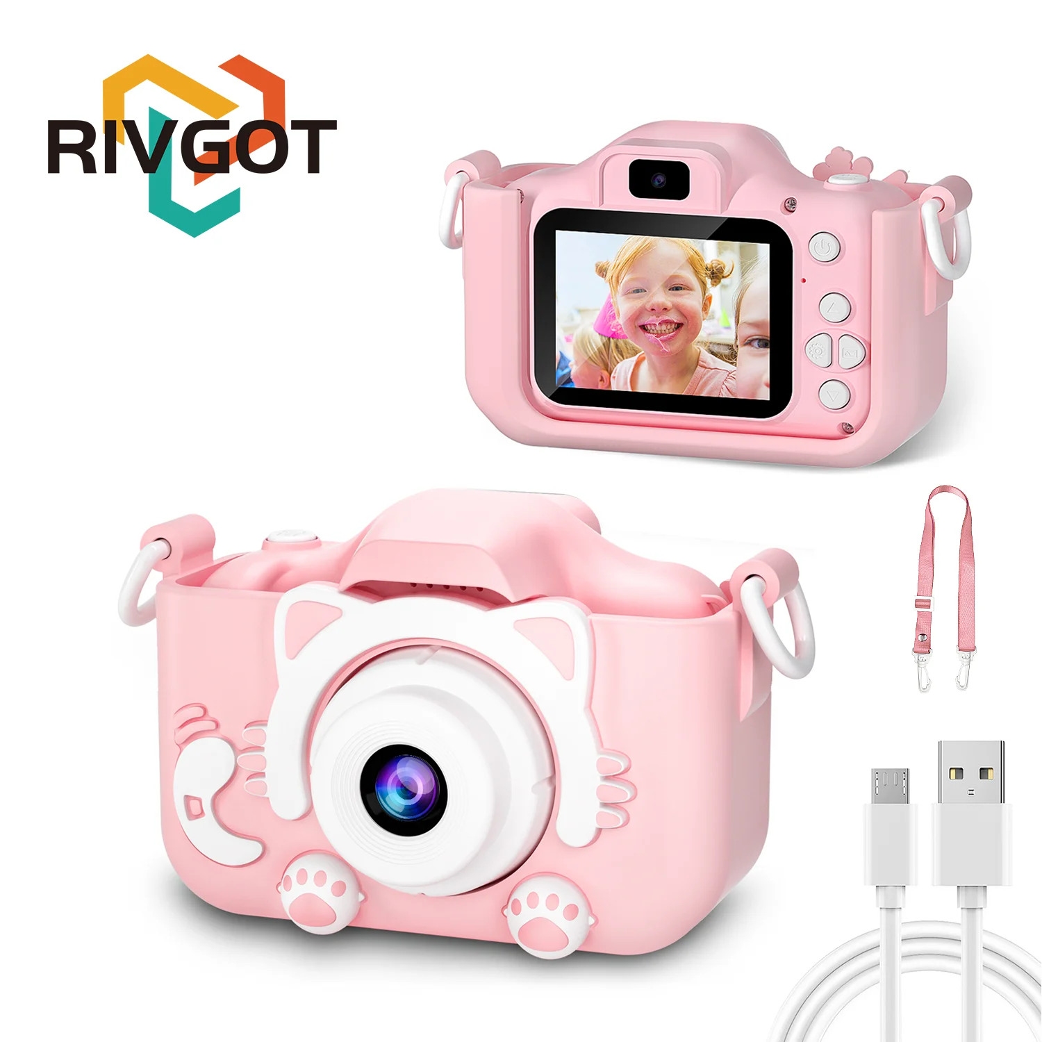 Cute Cat Children Cameras With Silicone Cases Dual Cameras Kids Photography 1080P HD Video Camera Toys Christmas Birthday Gifts