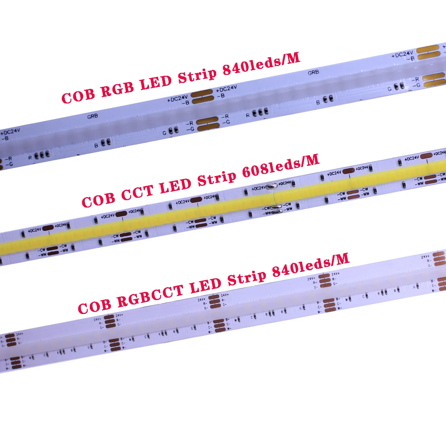 5M/Roll COB LED Strips 840LEDs/M 608LEDs High Density Flexible COB RGBCCT RGB CCT LED Lights DC24V LED Tape rgb light strip