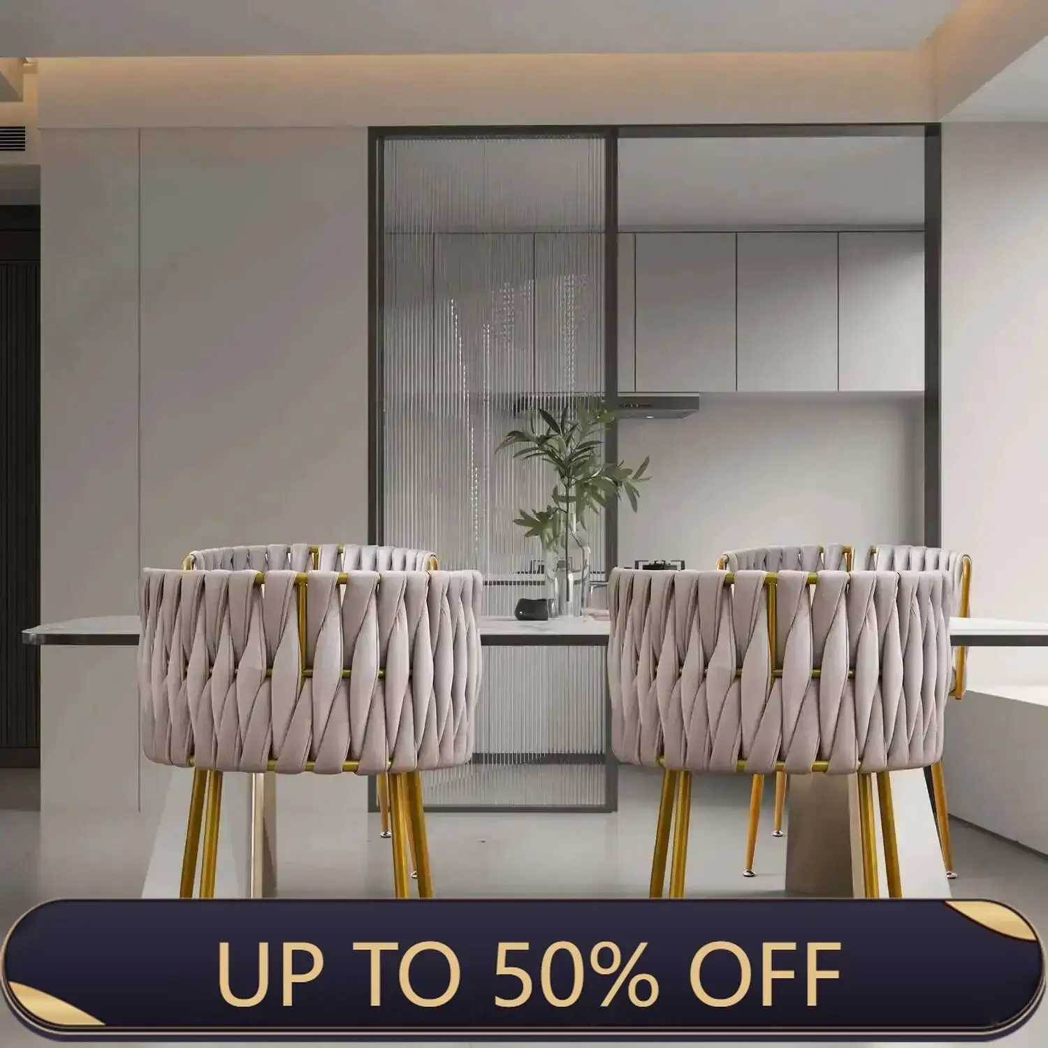 2 Formwell Velvet Dining of Chairs Set Upholstered Kitchen Chairs Curved Backrest Gold Metal Legs & Adjustable Foot Pads