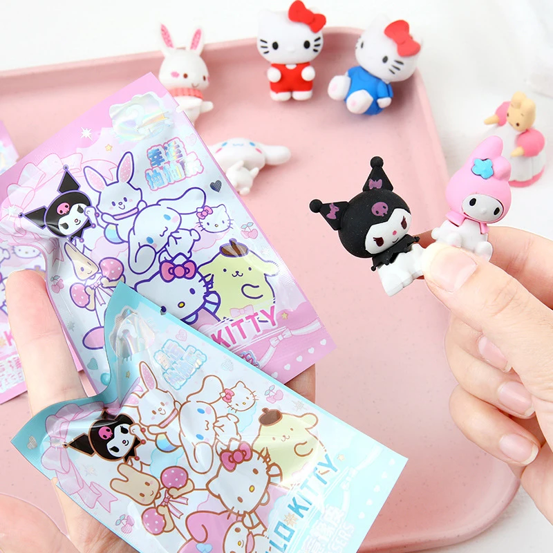 Sanrio ยางลบการ์ตูนกระเป๋านักเรียนลายการ์ตูนฟิกเกอร์อนิเมะ Hello Kitty Melody ยางลบแบบถอดได้1/4นิ้ว