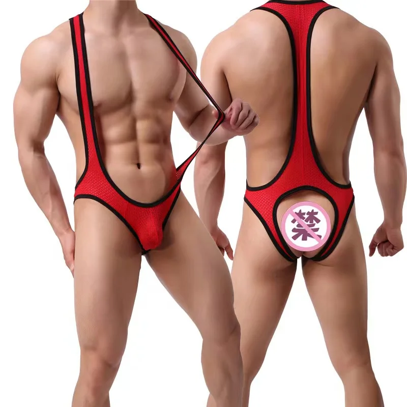 Homosexuell Unterwäsche Herren Dessous Sexy Mesh Body Suspensorium Bodywear Wrestling Singlet Trikot Overalls Hosenträger Sexy Teddies