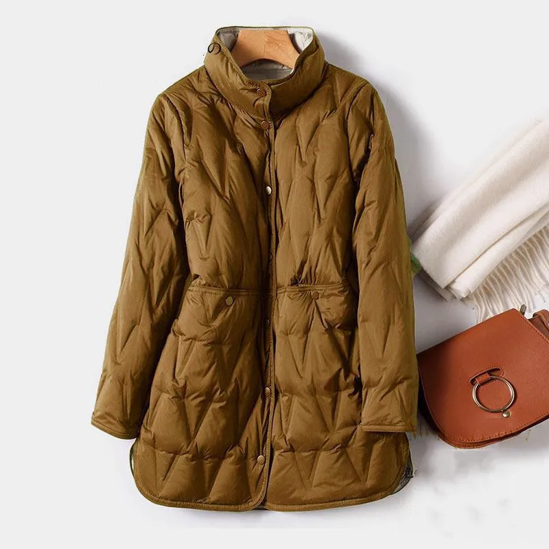 Autumn/Winter New Women's Lightweight Down Jacket Medium Long Double sided Fashion