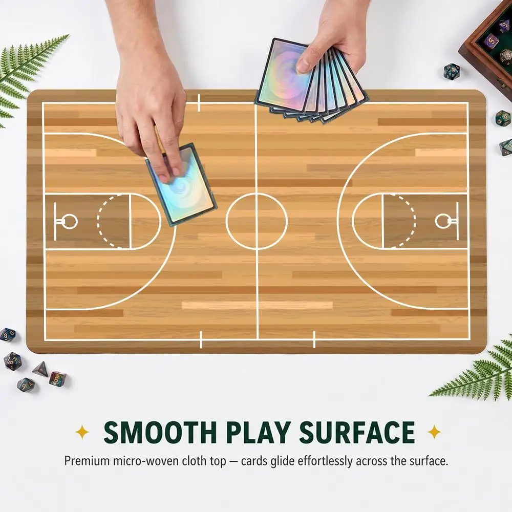 Basketball Court Style TCG Playmat Non‑Slip Rubber Card Game Mat Wooden Floor Print Tabletop Trading Card Game Accessories