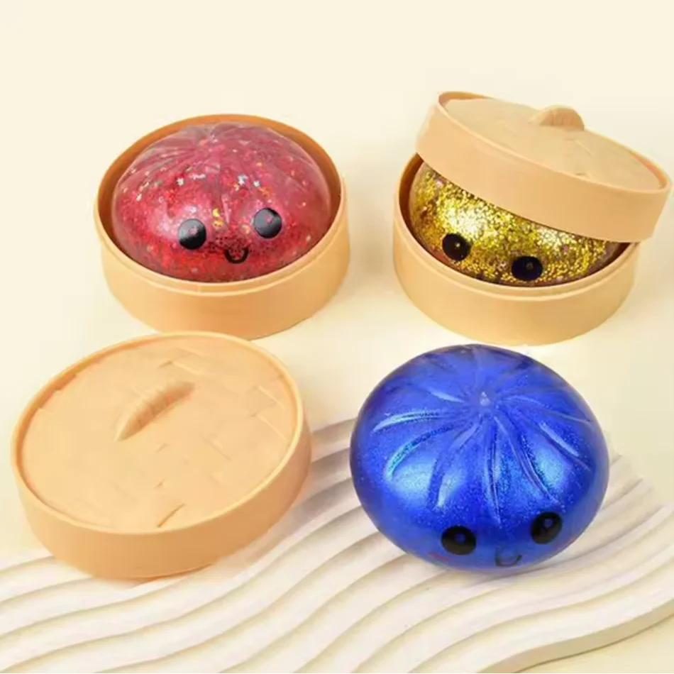 New pretty hot sale Glitter Dumpling Glitter Dumpling Squishy with Box Dumplings Sensory Squeeze Toy for Stress Relief