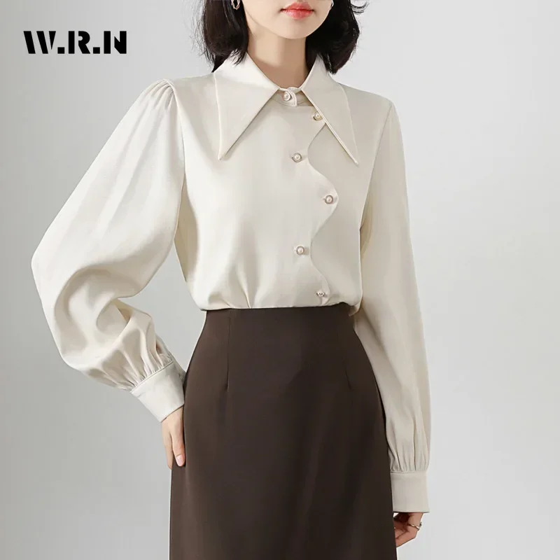 Elegant Casual Long Sleeve Turn-down Collar Solid Color Shirts 2025 Spring Women's Vintage Classic Office Lady Thin Blouse