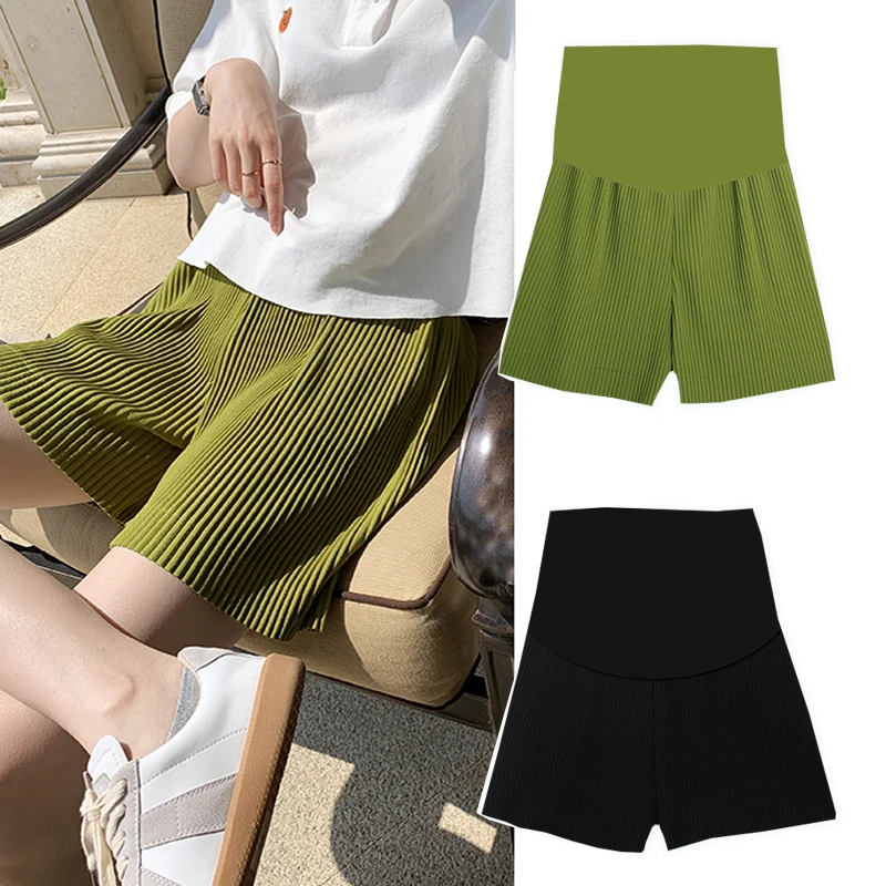 507# Summer Thin Pleated Chiffon Maternity Shorts Wide Leg Loose Elastic Waist Belly Clothes for Pregnant Women Casual Pregnancy