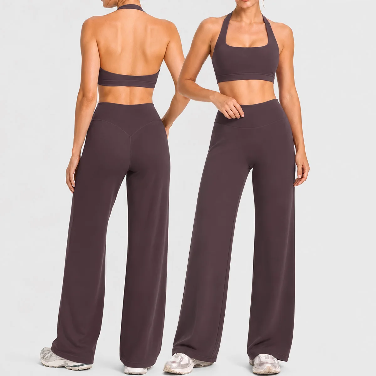 2PCS Woman Backless Hanging Neck Bra and Pants Yoga Set Summer Breathable Gym Sports Running Workout Top Hot Sales Yoga Set