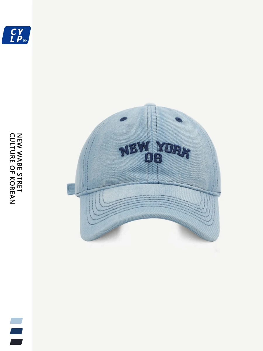 

Hat Female Street Tide Brand Washed Denim Baseball Cap Male Korean Letter Embroidered Peaked Cap Female