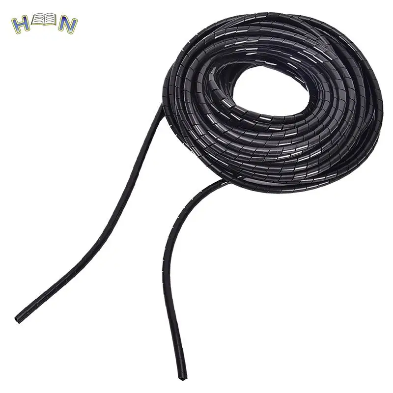 6mm Outside Dia 17M PE Sheath Tube Spiral Range Cache Cable Cord Wire Organizer PC TV Black