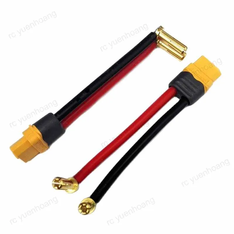 1PCS RC Battery Adapter Cable 4mm 5mm Right Angle Welded Banana Male Plug to XT60 T-plug Female Connector with 12AWG 10cm Wire