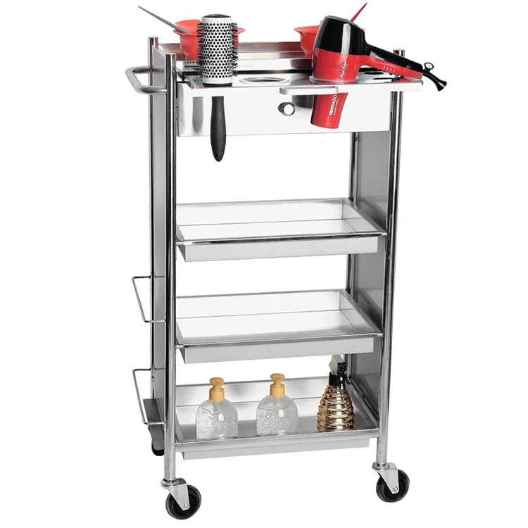 

Premium Beauty Salon Instrument Shelf Large Capacity All Stainless Steel Hair Salon Cart