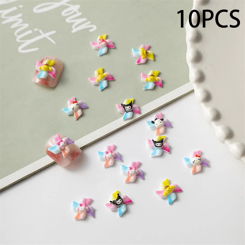 10PCS/Bag Luminous Windmill Sanrio Nail Art Decorations Simple Cute Manicure Parts Glow In The Dark Charms DIY Accessories Gifts