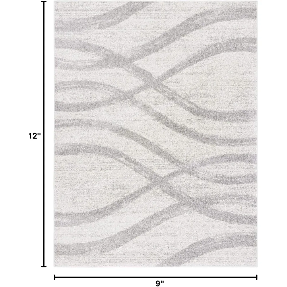 جودة عالية - سجادة منطقة مجموعة آديرونداك - 9 × 12 بوصة، كريمي ورمادي، تصميم مموج حديث، غير قابل للتساقط والعناية السهلة #3
