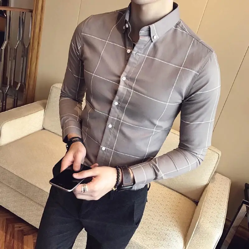 Fashion Printed Lapel Button Plaid Shirt Men\'s Clothing 2022 Autumn New Oversized Loose Casual Tops All-match Korean ShirtS