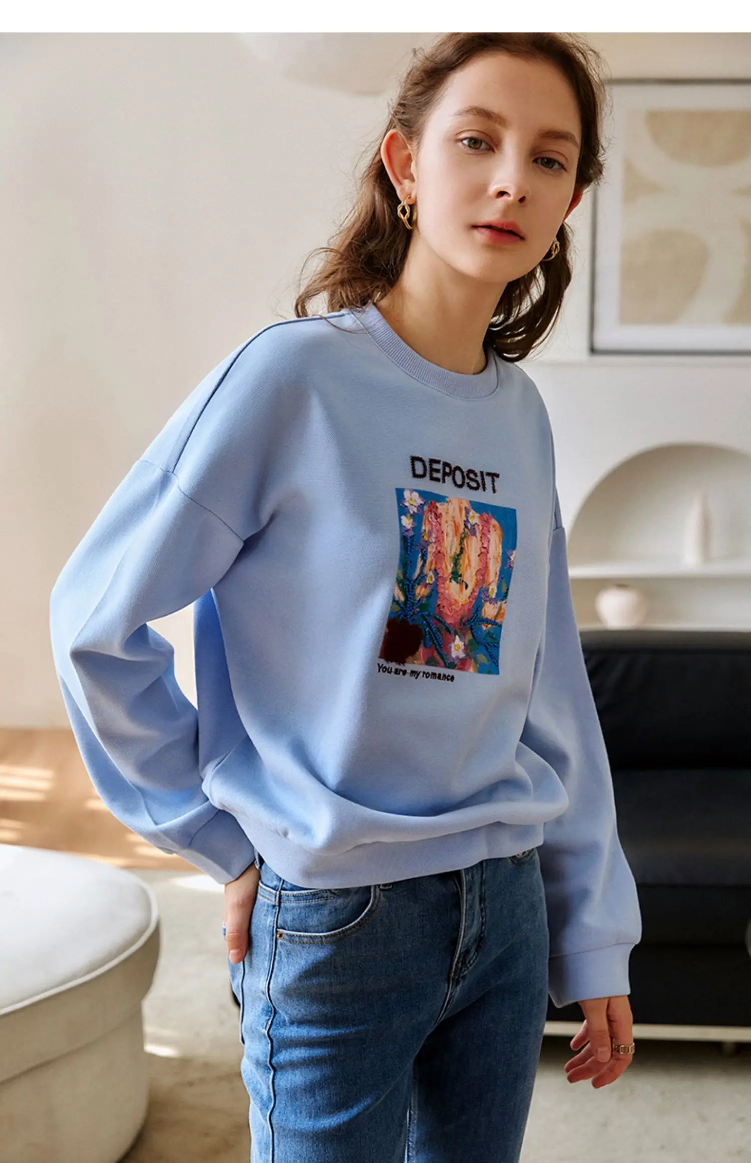 OLrain-sudaderas holgadas Vintage para mujer, jerséis de punto con estampado de manga larga y cuello redondo, Top O21QR53331 2025