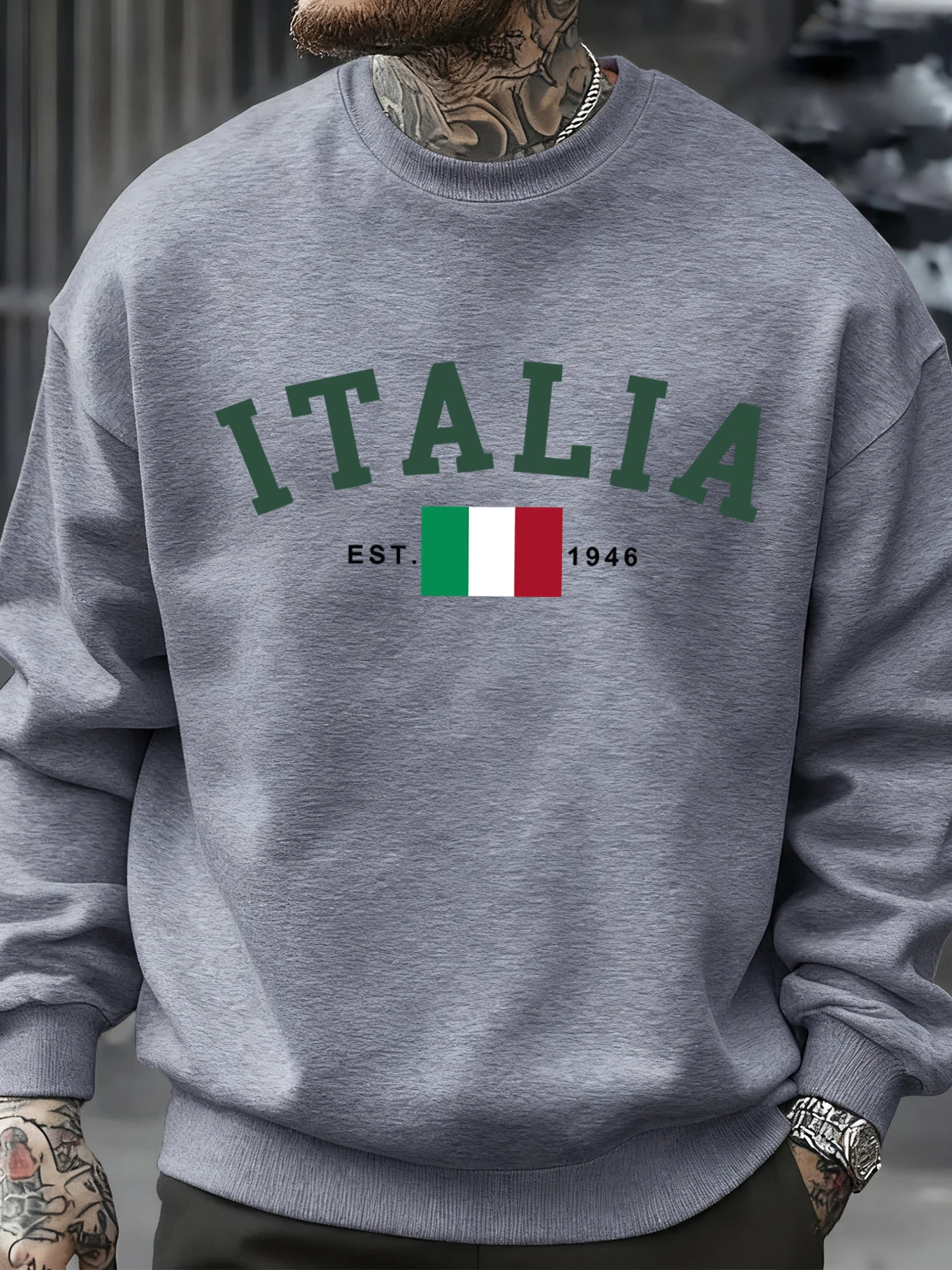 إيطاليا العلم الإيطالي طباعة الرجال البلوز لينة الدافئة أعلى كنزة صوف Crewneck ملابس رياضية كبيرة الحجم الخريف ملابس عصرية #1