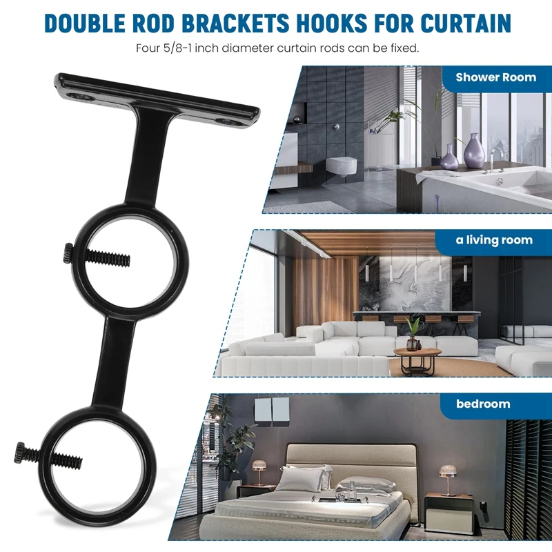 New Curtain Rod Bracket Sturdy Adjustable Double Curtain Rod Brackets Circle Curtain Rod Holders For Diameter Below 1.1 Inch