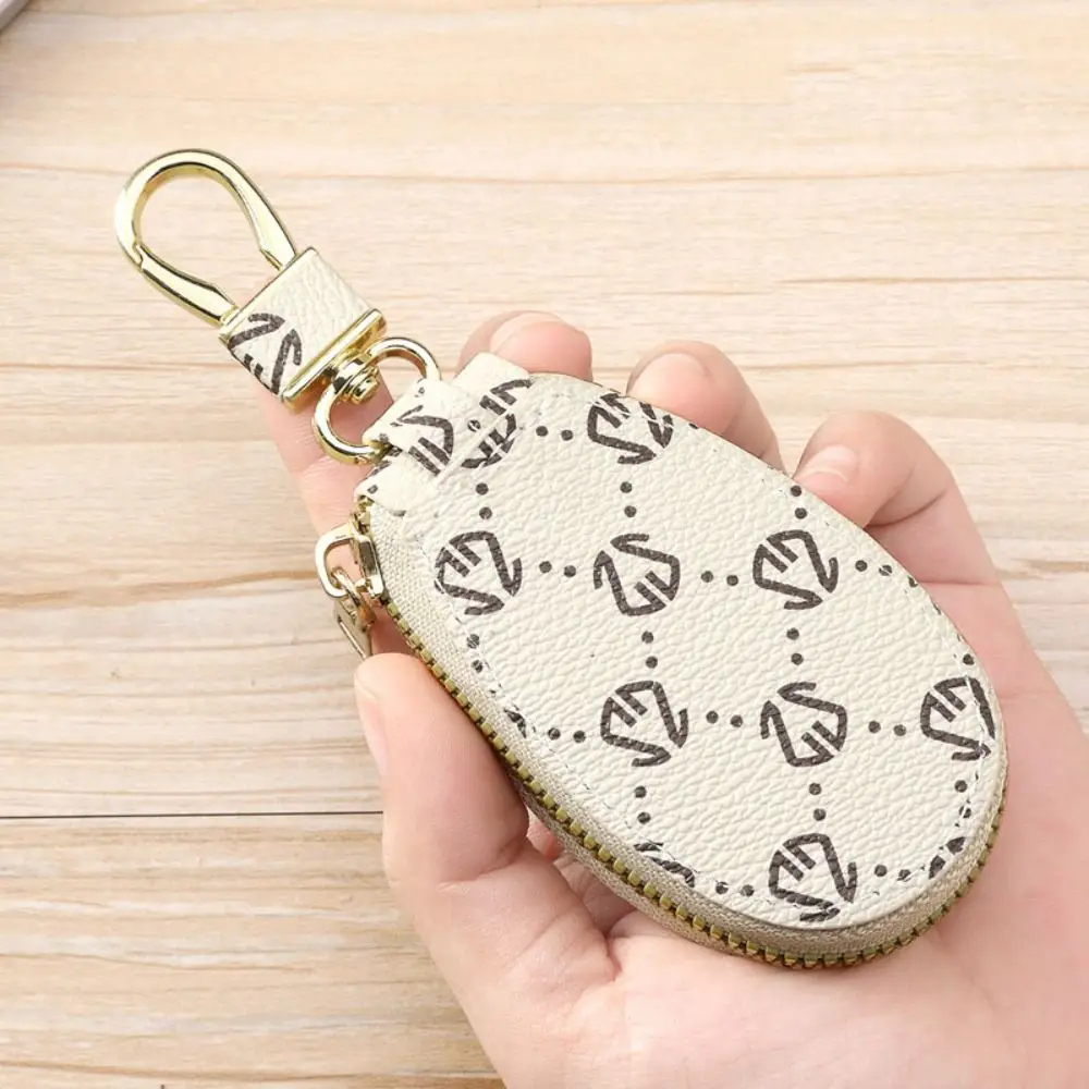 Solid Color Zipper Closure PU Car Key Storage Bag Key Ring Durable Compact Coin Purse Bag Charm Ornament Key Holder Household