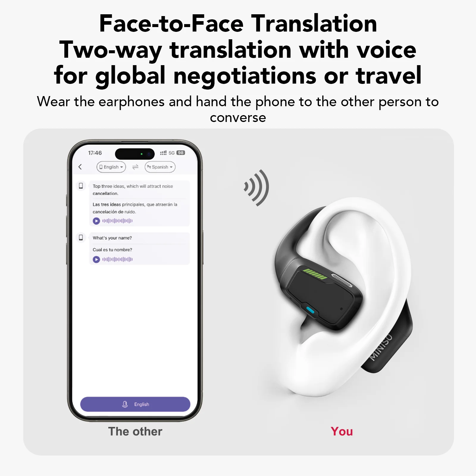 [AI Translator] MINISO M98 Drahtlose Kopfhörer OWS Sport Bluetooth Kopfhörer Gaming Headset ASMR APP Übersetzung Ohrhörer IPX5 – Detail 5