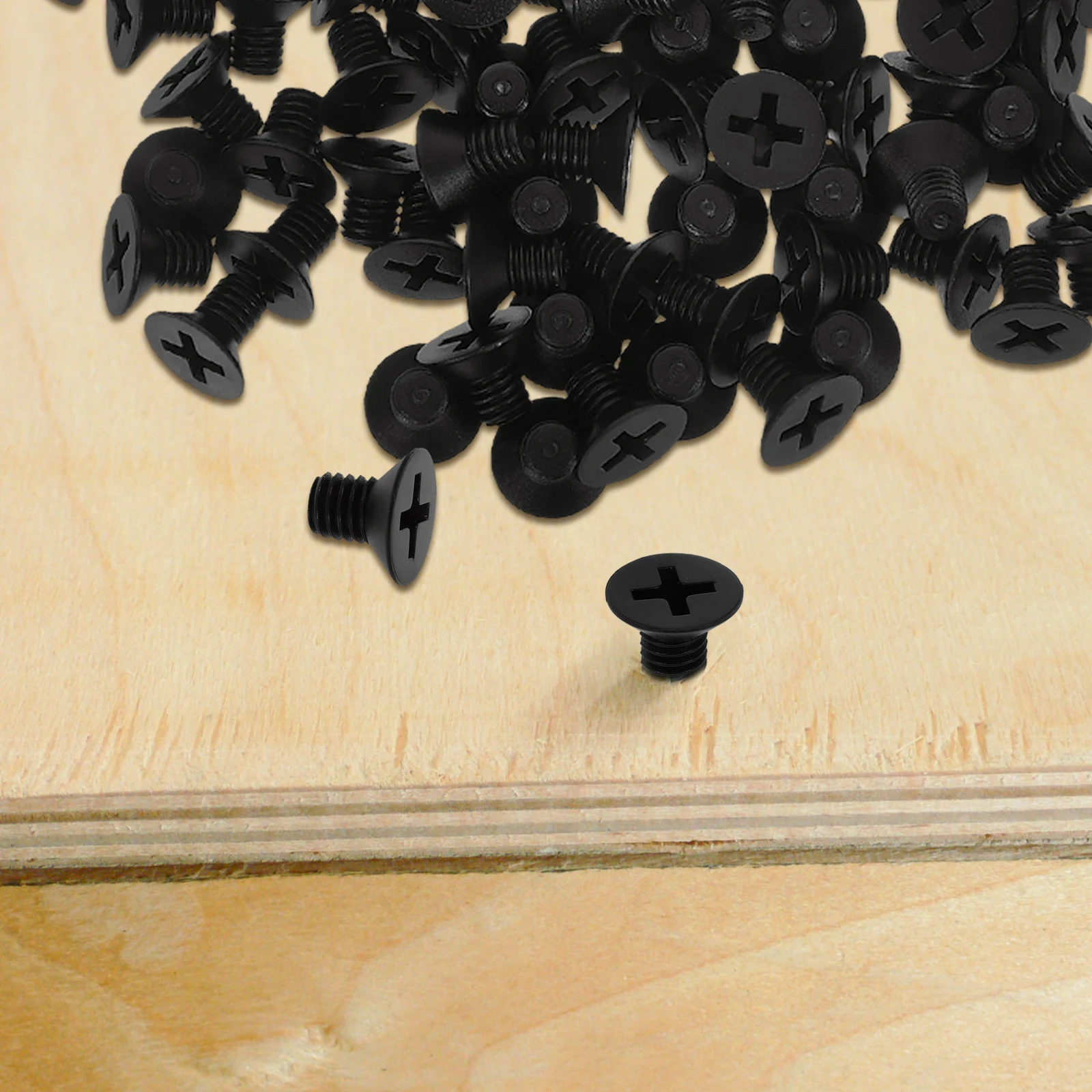 

100pcs Plastic Machine Nylon Fasteners Flat Head Durable Cross Recessed Screws 4*6 Size Black Flush Mount Hardware for Plastic