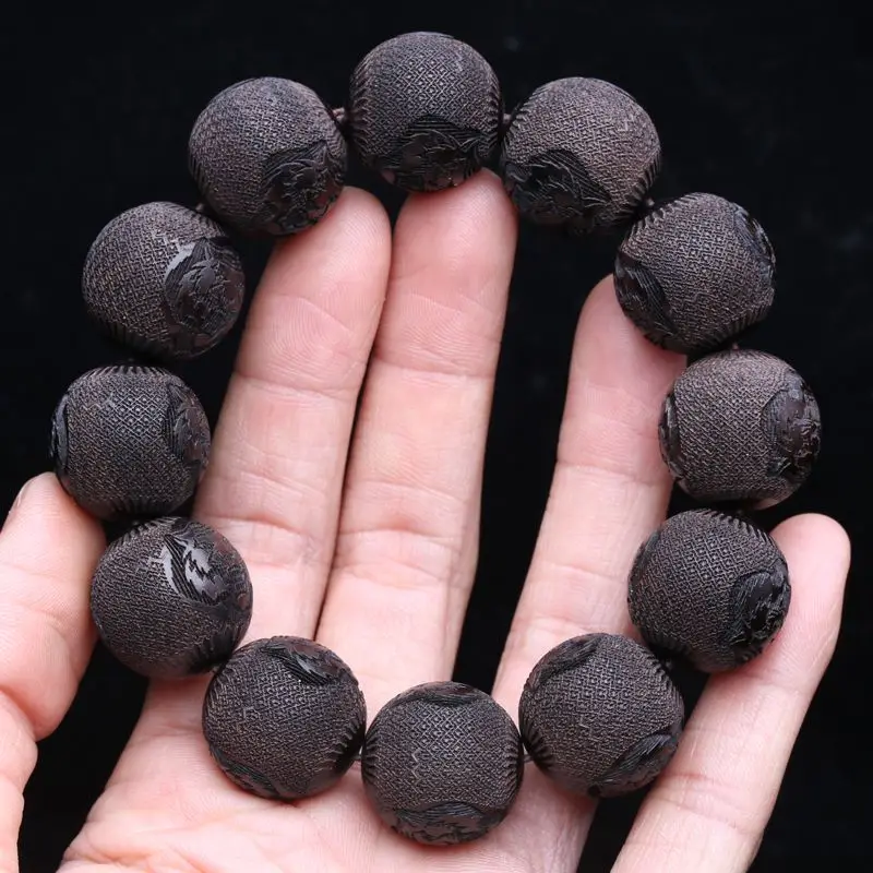 خشب الصندل الطبيعي الأبنوس سوار الرجال 20 مللي متر العدوانية منحوتة النمر رئيس الخرز المستديرة اليد سلسلة مجوهرات خشبية بوتيك الهدايا